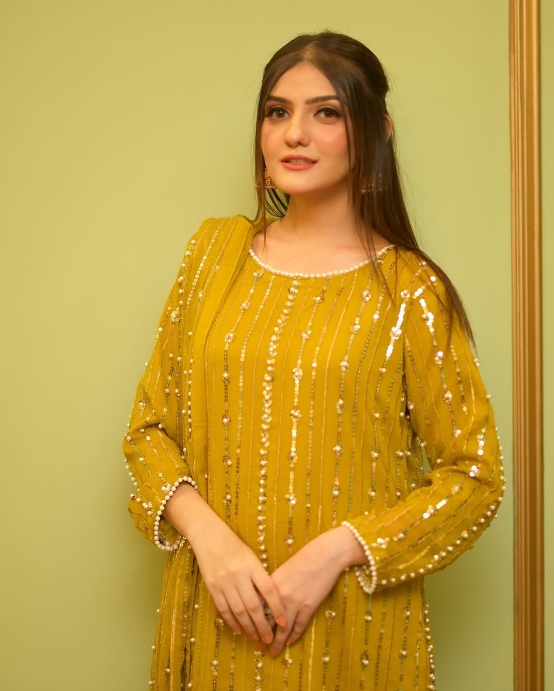 Hania Amir Pure Chiffon Perl Embroidery CS-4002